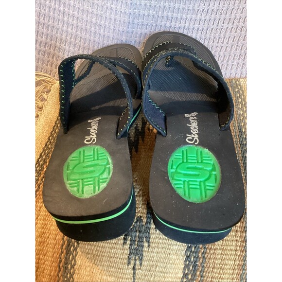 Skechers Cali Sandals Slide Sporty Slip On Black & Green Fabric Flats Womens 9 - Picture 8 of 14